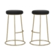 Set of 2 Xyla Velvet Kitchen Bar Stool - Gold Metal Frame - Black