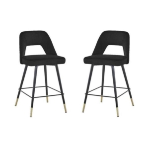 Set of 2 Delphi Velvet Fabric Kitchen Bar Stool - Black