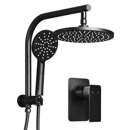 WELS 9'' Rain Shower Head Mixer Round Handheld High Pressure Wall Black