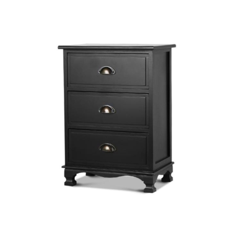 Vintage Bedside Table Chest Storage Cabinet Nightstand Black