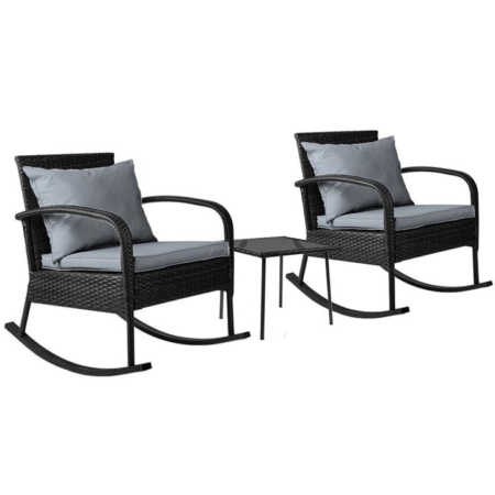 3 Piece Outdoor Chair Rocking Set - Black