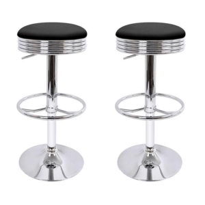 Set of 2 Backless PU Leather Bar Stools - Black and Chrome