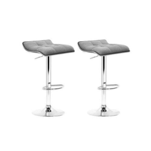 Set of 2 Fabric Bar Stools Swivel Bar Stools- Grey Chrome