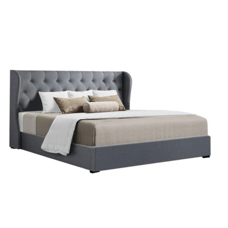 Issa Bed Frame Fabric Gas Lift Storage - Grey King