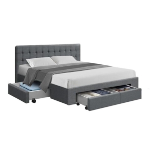 Avio Bed Frame Fabric Storage Drawers - Grey Queen