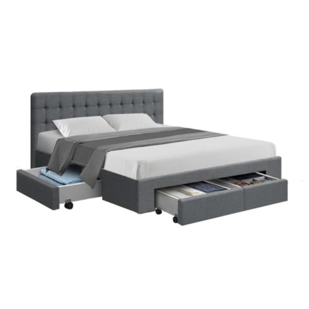 Avio Bed Frame Fabric Storage Drawers - Grey Queen