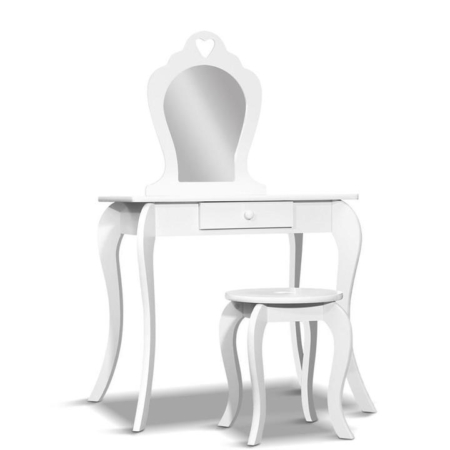 White Kids Vanity Dressing Table Stool Set Mirror Princess Children Makeup