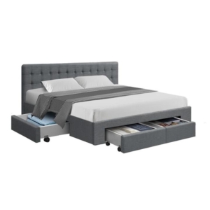 Avio Bed Frame Fabric Storage Drawers - Grey King