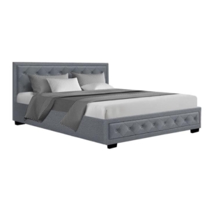 Tiyo Bed Frame Fabric Gas Lift Storage - Grey King