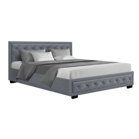 Tiyo Bed Frame Fabric Gas Lift Storage - Grey King