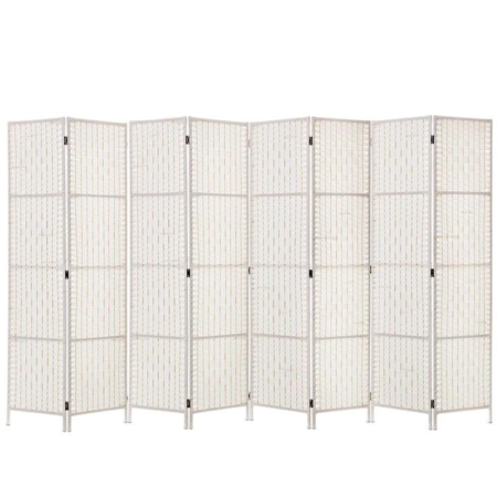 8 Panels Room Divider Screen Privacy Rattan Timber Fold Woven Stand White