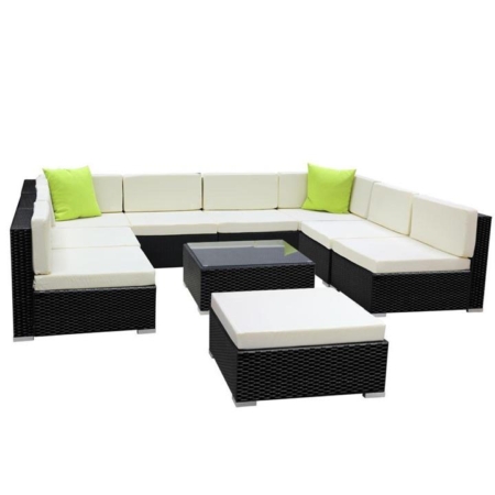 10PC Sofa Set with Storage Cover Outdoor Furniture Wicker