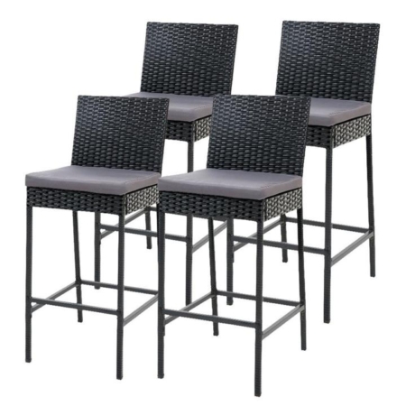 Set of 4 Outdoor Bar Stools Dining Chairs Wicker Furniture