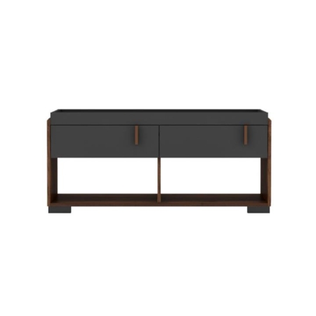 Lancester Open Shelves Coffee Table With 2 Drawers - Walnut & Dark Grey