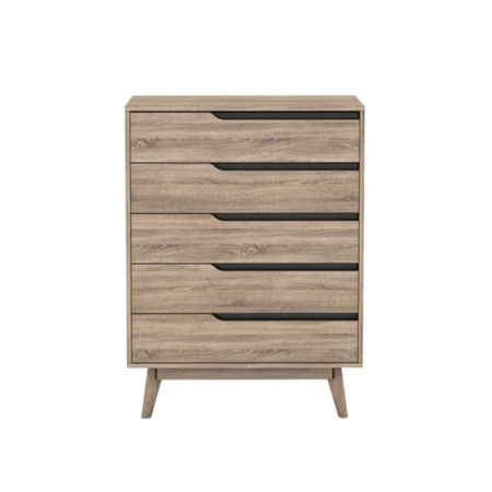 Chase Scandinavian Tallboy 5 Drawers Chest Cabinet - Oak