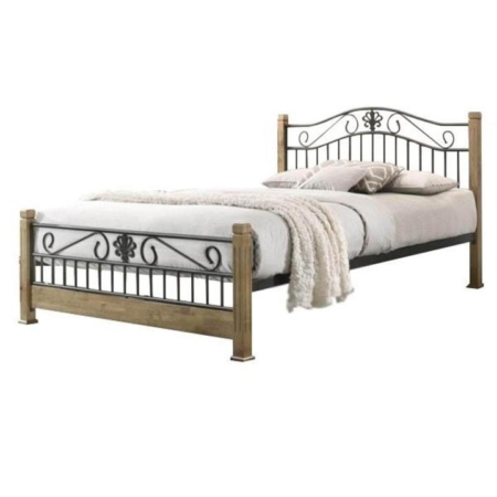 Cosmo Queen Size Bed Frame - Black Metal Frame - Maple