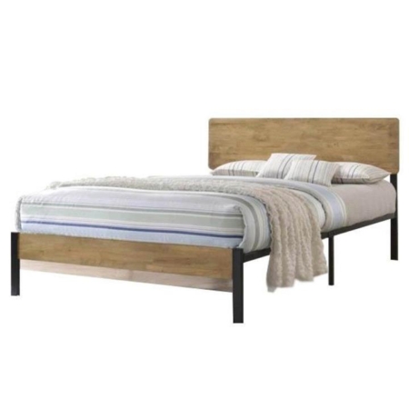 Cassy Queen Size Bed Frame - Black Metal Frame - Maple