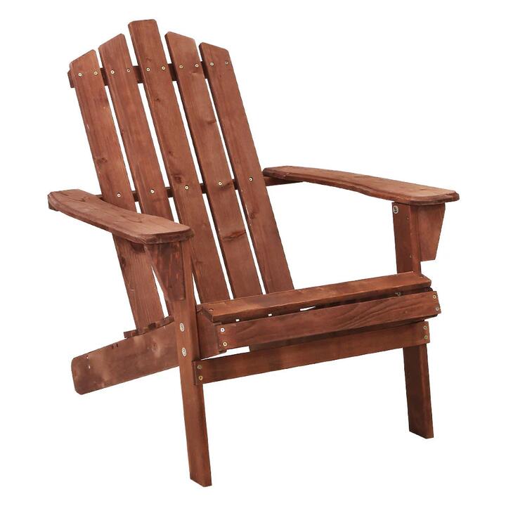 Outdoor Sun Lounge Beach Chairs Table Setting Wooden Adirondack Patio Brown Chair