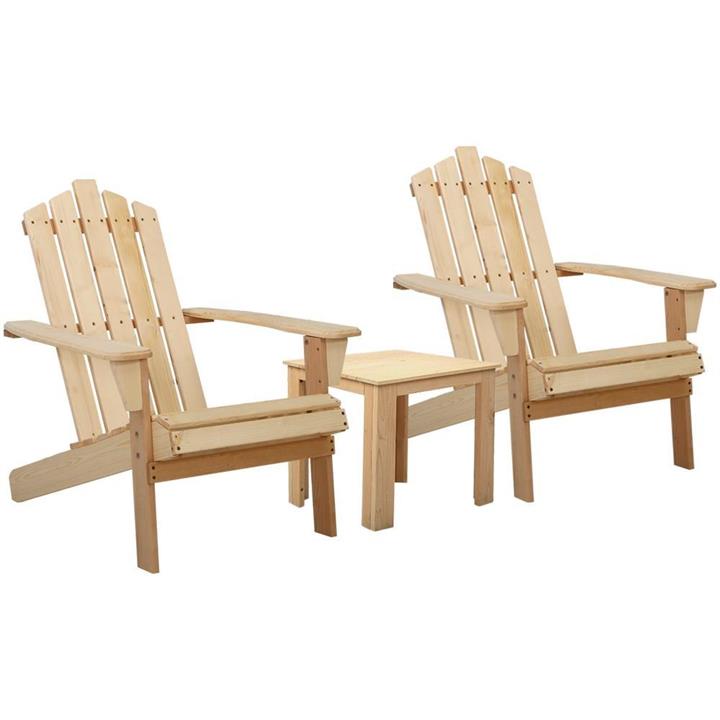 Outdoor Sun Lounge Beach Chairs Table Setting Wooden Adirondack Patio Natural Wood Chair