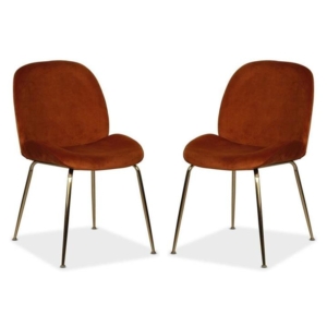 Set of 2 Casa Velvet Fabric Dining Chair - Gold Legs - Rust