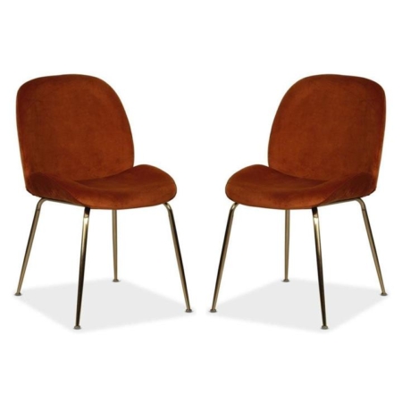 Set of 2 Casa Velvet Fabric Dining Chair - Gold Legs - Rust