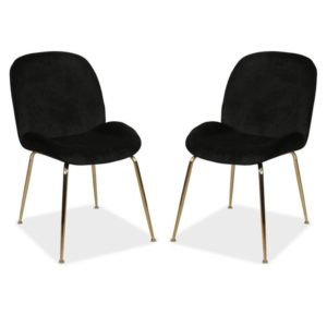 Set of 2 Casa Velvet Fabric Dining Chair - Gold Legs - Black