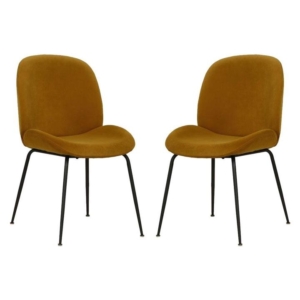 Set of 2 Casa Velvet Fabric Dining Chair - Black Legs - Mustard
