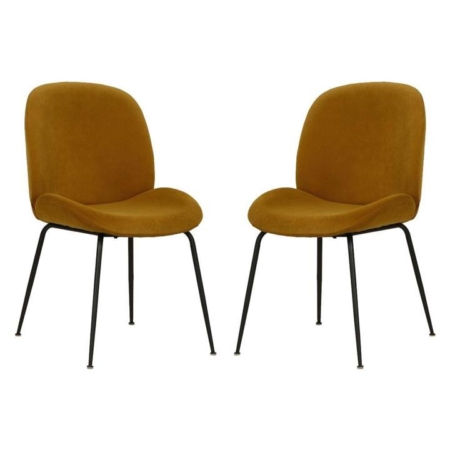 Set of 2 Casa Velvet Fabric Dining Chair - Black Legs - Mustard