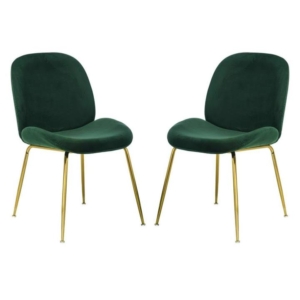 Set of 2 Casa Velvet Fabric Dining Chair - Gold Legs - Emerald