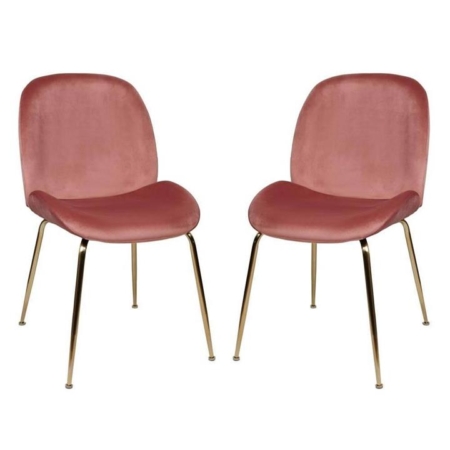 Set of 2 Casa Velvet Fabric Dining Chair - Gold Legs - Blush