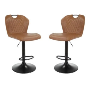 Set of 2 Alpha Fabric Kitcen Counter Bar Stool Gas Lift - Vintage Cognac
