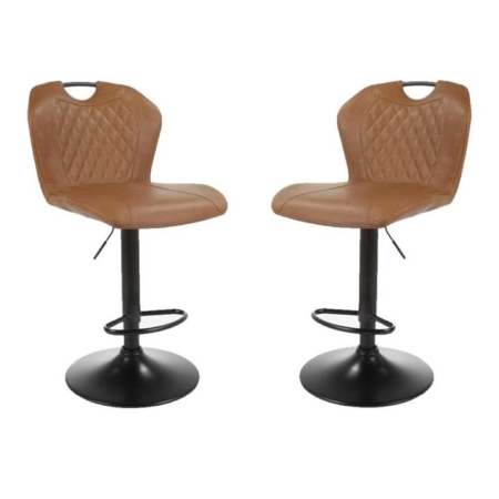 Set of 2 Alpha Fabric Kitcen Counter Bar Stool Gas Lift - Vintage Cognac