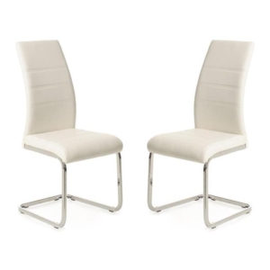 Set of 2 Giara Faux Leather Dining Chair Chrome Legs - White