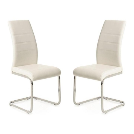 Set of 2 Giara Faux Leather Dining Chair Chrome Legs - White
