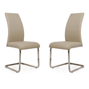 Set of 2 Giara Faux Leather Dining Chair Chrome Legs - Cappuccino