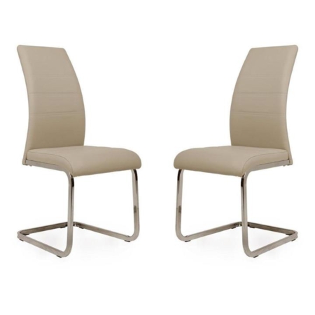 Set of 2 Giara Faux Leather Dining Chair Chrome Legs - Cappuccino