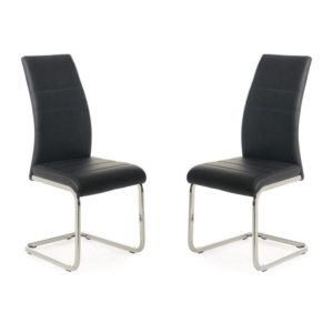 Set of 2 Giara Faux Leather Dining Chair Chrome Legs - Black