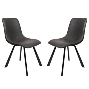 Set of 2 Cos Faux Leather Dining Chair - Black Metal Legs - Antique Black