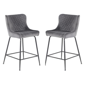 Set of 2 Lesley Velvet Fabric Kitchen Counter Bar 66cm - Grey