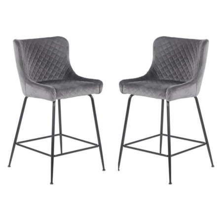Set of 2 Lesley Velvet Fabric Kitchen Counter Bar 66cm - Grey