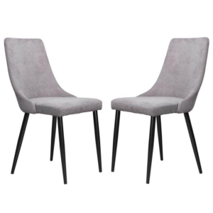 Set of 2 Arty Fabric Dining Chair Black Metal Legs - Grey