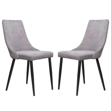 Set of 2 Arty Fabric Dining Chair Black Metal Legs - Grey