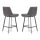 Set of 2 Fin Suede Fabric Kitchen Counter Bar Stool Black Metal Legs 66cm - Charcoal