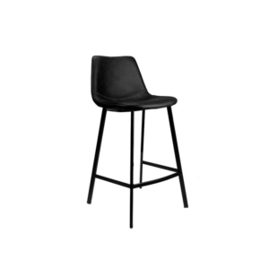 Set of 2 Gordon Faux Leather Bar Stool 66cm - Black Metal Legs - Black