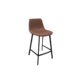 Set of 2 Gordon Faux Leather Bar Stool 66cm - Black Metal Legs - Cognac