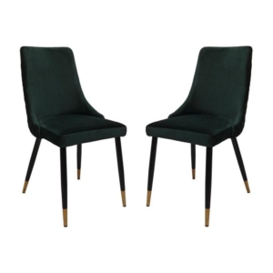Set of 2 Kira Velvet Fabric Dining Chair Black Metal Legs - Emerald