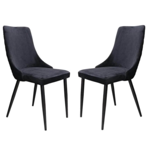 Set of 2 Vale Velvet Fabric Dining Chair - Black Metal Legs - Black