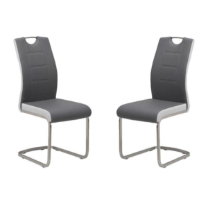Set of 2 Argus Faux Leather Dining Chair - Brushed Metal Legs - Grey