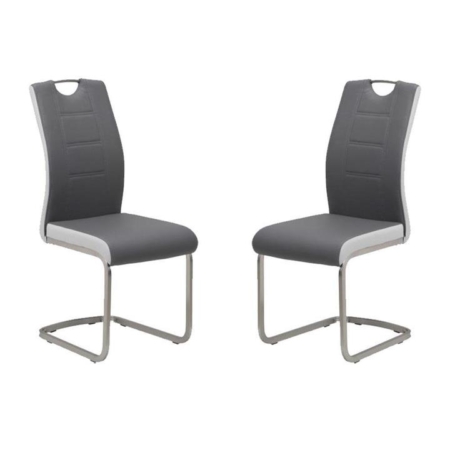 Set of 2 Argus Faux Leather Dining Chair - Brushed Metal Legs - Grey