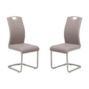 Set of 2 Argus Faux Leather Dining Chair - Brushed Metal Legs - Cappuccino